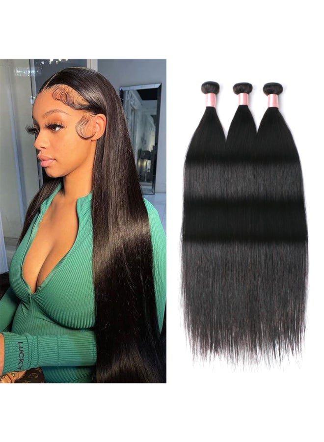 DaiMer Brazilian Straight Bundles Weave Human Hair 3 Bundles 14 16 18 inch 100 Unprocessed Brazilian Virgin Hair Remy Extensions Sew in Full Head Natural Color 300g - Image 2