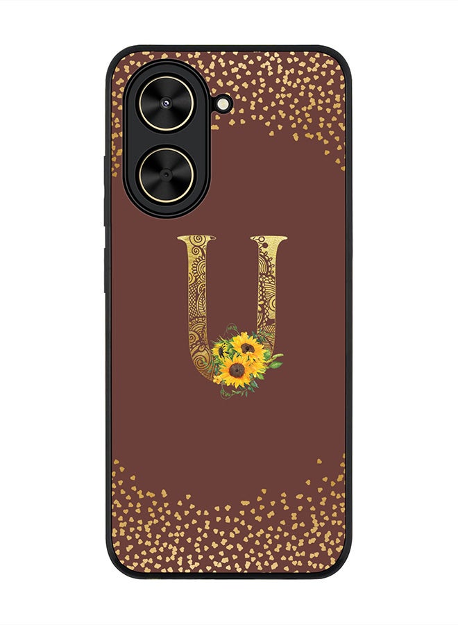 Stylizedd For Xiaomi Poco C71 / Redmi A5 4G Case,Slim fit Camera Protection, Shockproof Thin Phone cover  - Custom Floral Monogram - U  (Brown )