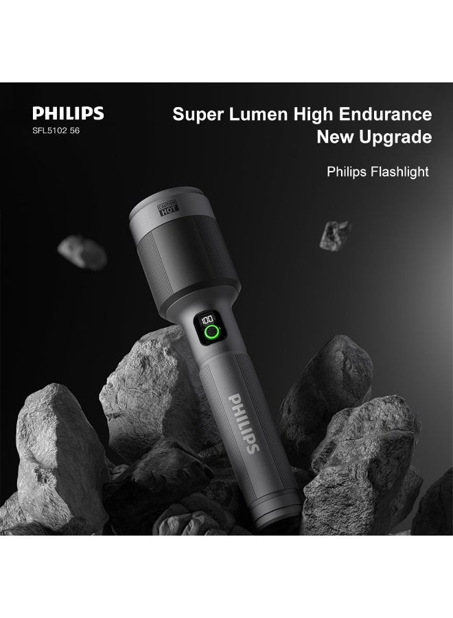 Philips 60W High Power LED Torch Light | 3000 Lumens Brightness | 9000mAh Rechargeable Battery | 860M Long Beam Range | Telescopic Zoom | 5 Lighting Modes (High, Low, Strobe, SOS, Dimming) | Aircraft-Grade Alloy Body | Weatherproof Handheld Flashlight for Indoor, Camping, Exploration & Emergency Use grey - Image 2