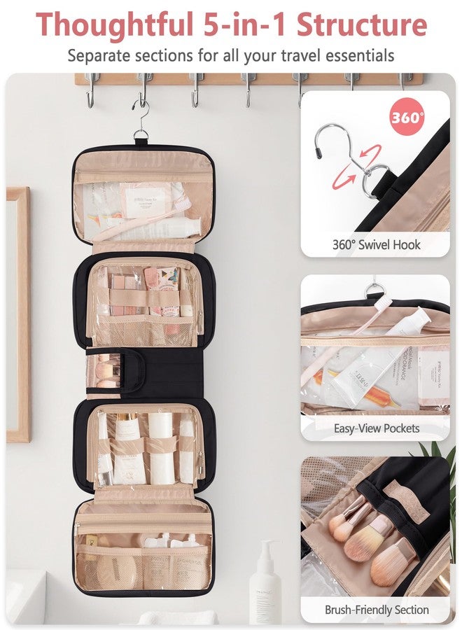 Marscamd Travel Toiletry Bag for Women with Hanging Hook, Puffy Makeup Organizer with Brushes Slots for Bathroom, Shower and Beauty Essentials, Black - Image 2