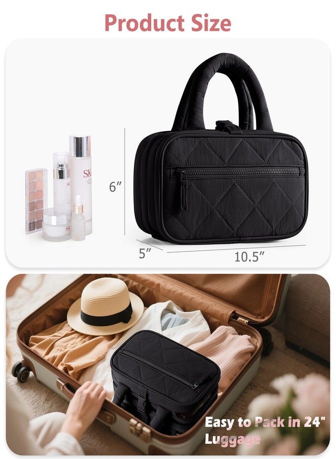 Marscamd Travel Toiletry Bag for Women with Hanging Hook, Puffy Makeup Organizer with Brushes Slots for Bathroom, Shower and Beauty Essentials, Black - Image 5