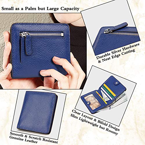 AINIMOER Small Leather Wallet for Women, Ladies Credit Card Holder RFID Blocking Women's Mini Bifold Pocket Purse, Blue - Image 3