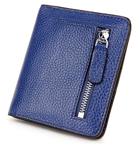 AINIMOER Small Leather Wallet for Women, Ladies Credit Card Holder RFID Blocking Women's Mini Bifold Pocket Purse, Blue - Image 1