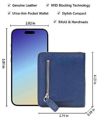 AINIMOER Small Leather Wallet for Women, Ladies Credit Card Holder RFID Blocking Women's Mini Bifold Pocket Purse, Blue - Image 5