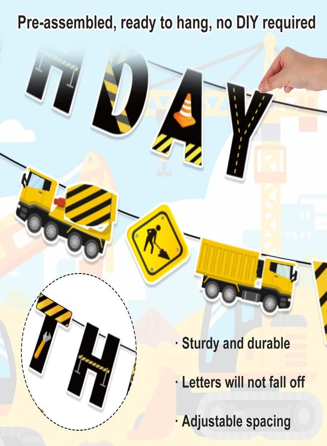 Penitue Construction Happy Birthday Banner, Pre-Strung Building Themed Birthday Decorations with Vehicle Excavator Truck Traffic Road Design Party Supplies for Boy Kids Baby Shower - Image 4