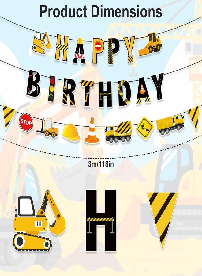 Penitue Construction Happy Birthday Banner, Pre-Strung Building Themed Birthday Decorations with Vehicle Excavator Truck Traffic Road Design Party Supplies for Boy Kids Baby Shower - Image 2