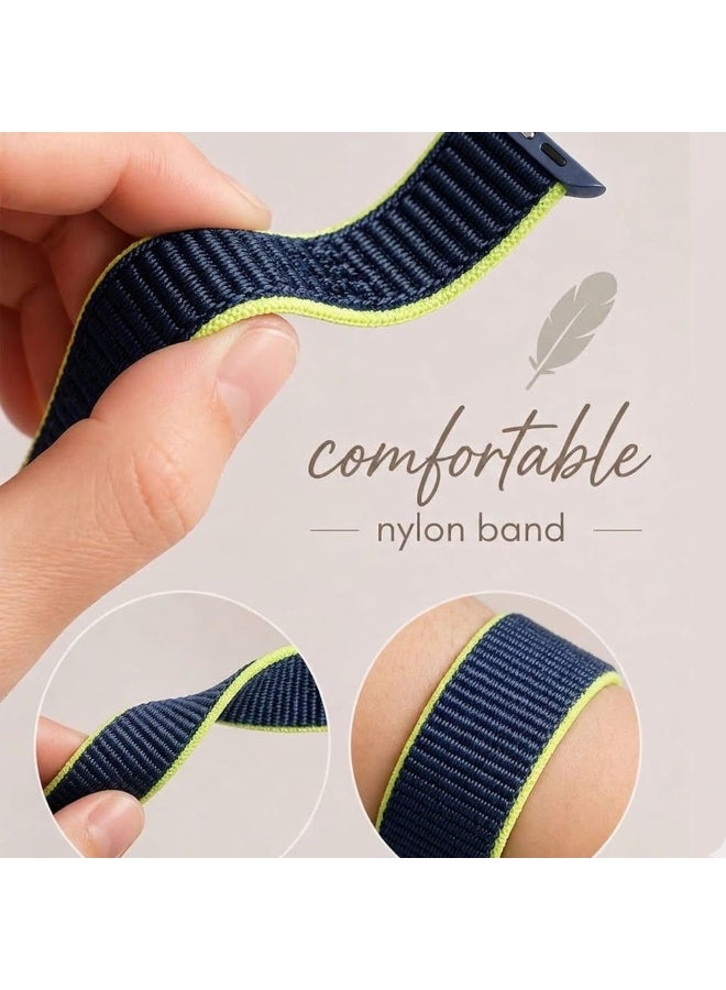 MARGOUN Breathable Nylon Sport Loop Band Compatible with Apple Watch 44mm 45mm 46mm 49mm for Women Men, iWatch Wrist Straps for Ultra 3 2, Se, Series 11 10 9 8 7 - Dark Blue Neon - Image 4