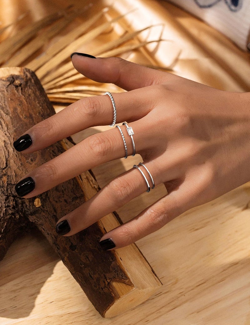 sailimue Gold Stackable Rings for Women Non Tarnish - 14K Gold Plated Waterproof Thin Band Ring Set - 1mm Minimalist Stainless Steel Silver Stacking Dainty Trendy Statement Thumb Rings Size 5-11 - Image 3
