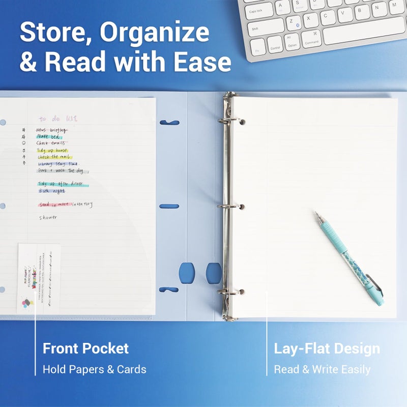 MUKAWA 1 Inch 3 Ring Binder, D-Ring Binder Holds 250 Sheets, PP Cover with Writable Spine Label, Lay-Flat Design, Letter Size 8.5x11, Lightweight for School, Office & Home Organization, 1 Pack, Blue - Image 3