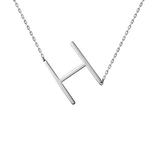 WIGERLON Stainless Steel Initial Letters Necklace for Women Color 18K Silver Plated from A-Z Letter H - Image 1