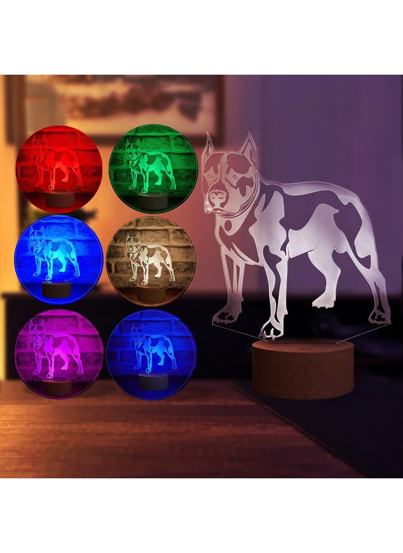 By-Lamp Pitbull Figured Decorative Gift Led Table Lamp | 7 Light Colors | Wooden Base  - Image 3