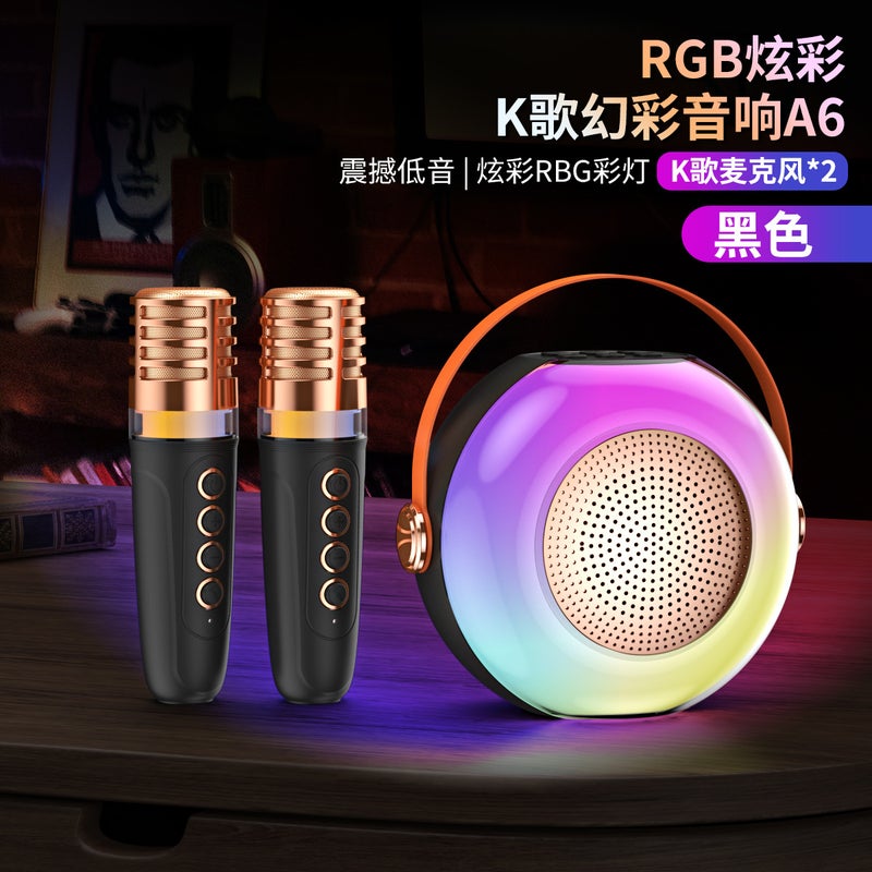 New A6 Wireless Bluetooth Audio Microphone Integrated Home Karaoke Colorful Lighting Portable Karaoke Card Speaker - Image 1