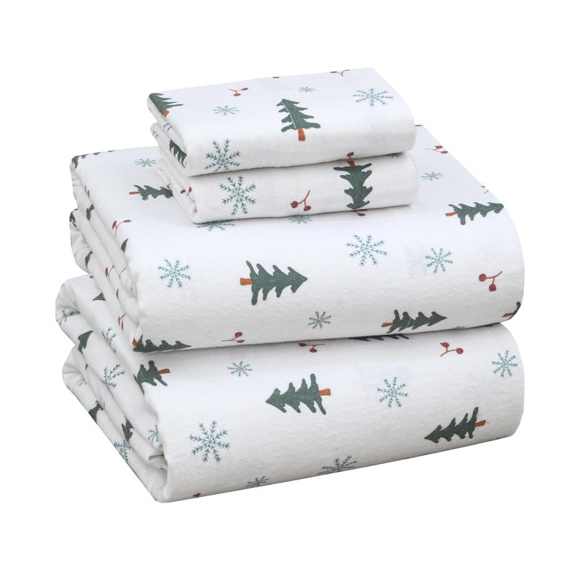 RUVANTI Flannel Sheets Full Size - 100% Cotton Double Brushed Bed Sheets Set, Deep Pockets 16 Inches, All Seasons Breathable & Extra Soft Full Sheets, Warm & Cozy, 4 Piece, Berry & Pine - Image 1