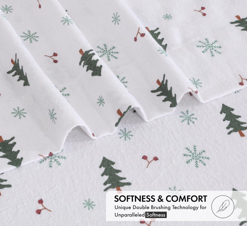 RUVANTI Flannel Sheets Full Size - 100% Cotton Double Brushed Bed Sheets Set, Deep Pockets 16 Inches, All Seasons Breathable & Extra Soft Full Sheets, Warm & Cozy, 4 Piece, Berry & Pine - Image 5