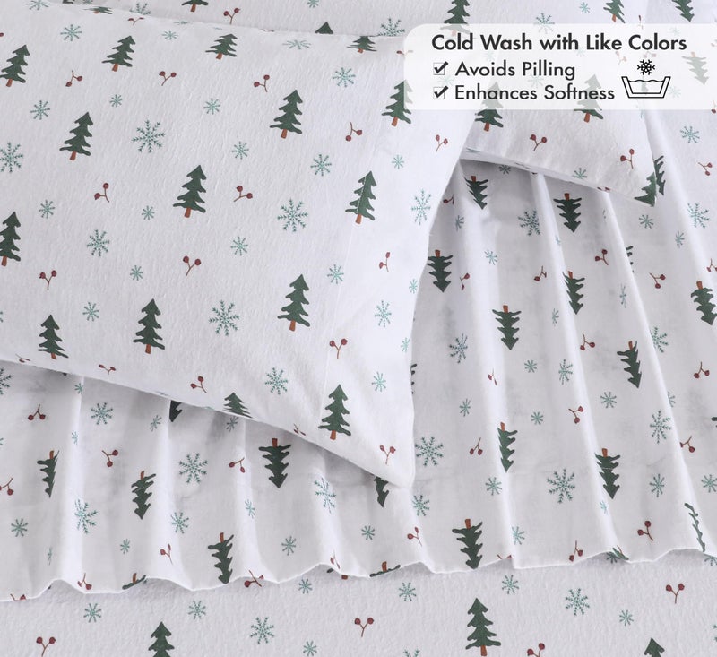 RUVANTI Flannel Sheets Full Size - 100% Cotton Double Brushed Bed Sheets Set, Deep Pockets 16 Inches, All Seasons Breathable & Extra Soft Full Sheets, Warm & Cozy, 4 Piece, Berry & Pine - Image 3