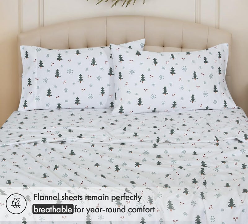 RUVANTI Flannel Sheets Full Size - 100% Cotton Double Brushed Bed Sheets Set, Deep Pockets 16 Inches, All Seasons Breathable & Extra Soft Full Sheets, Warm & Cozy, 4 Piece, Berry & Pine - Image 4