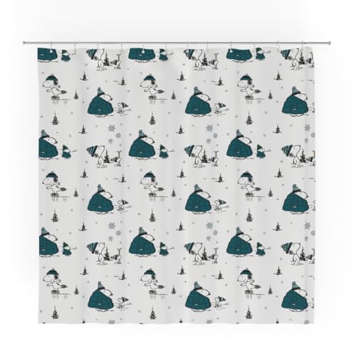 Franco Peanuts Snoopy Puffer Coat Holiday Christmas Bath Microfiber Shower Curtain 72x72 Officially Licensed Product by Franco - Image 1