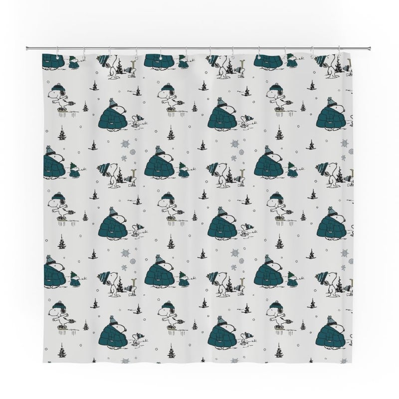 Franco Peanuts Snoopy Puffer Coat Holiday Christmas Bath Microfiber Shower Curtain 72x72 Officially Licensed Product by Franco - Image 2