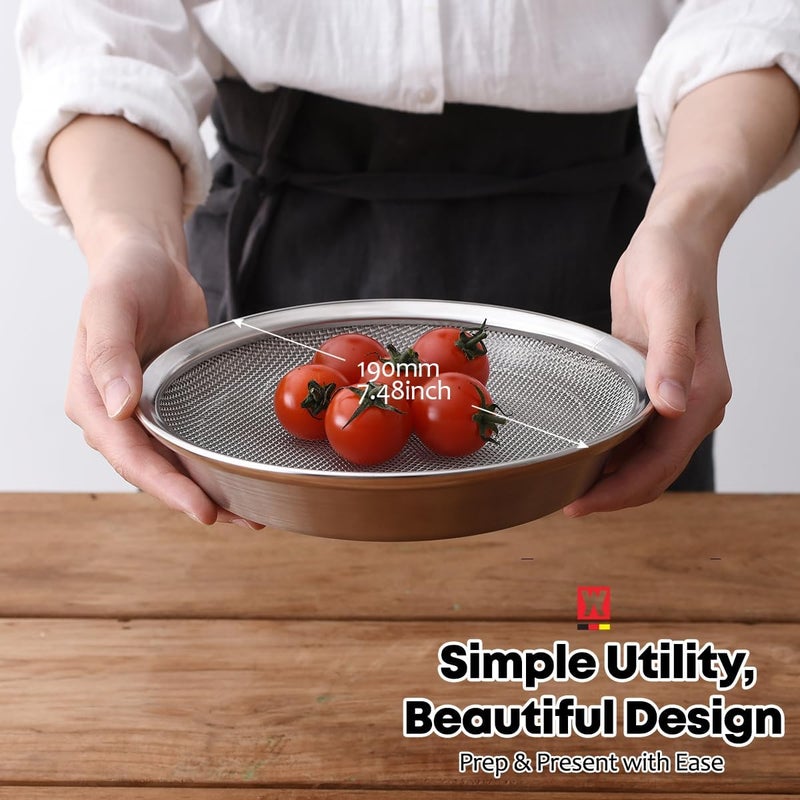 WAGENSTEIGER Stainless Steel Mesh Tray Set with Drip Pan, Air Fryer Basket and Tray, Kitchen Colander, Vegetable and Fruit Strainer, Food Filter, BBQ Prep Tool, Fruit Serving Dishes (7.48 inch) - Image 2