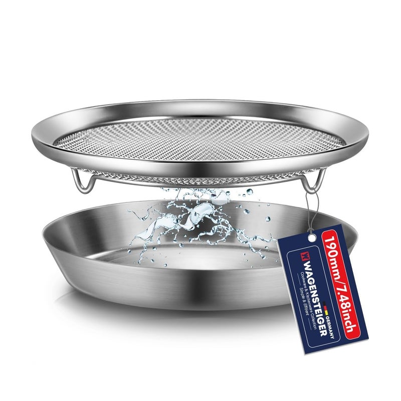 WAGENSTEIGER Stainless Steel Mesh Tray Set with Drip Pan, Air Fryer Basket and Tray, Kitchen Colander, Vegetable and Fruit Strainer, Food Filter, BBQ Prep Tool, Fruit Serving Dishes (7.48 inch) - Image 1