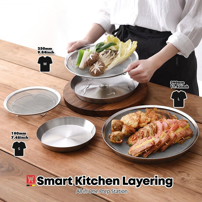 WAGENSTEIGER Stainless Steel Mesh Tray Set with Drip Pan, Air Fryer Basket and Tray, Kitchen Colander, Vegetable and Fruit Strainer, Food Filter, BBQ Prep Tool, Fruit Serving Dishes (7.48 inch) - Image 5
