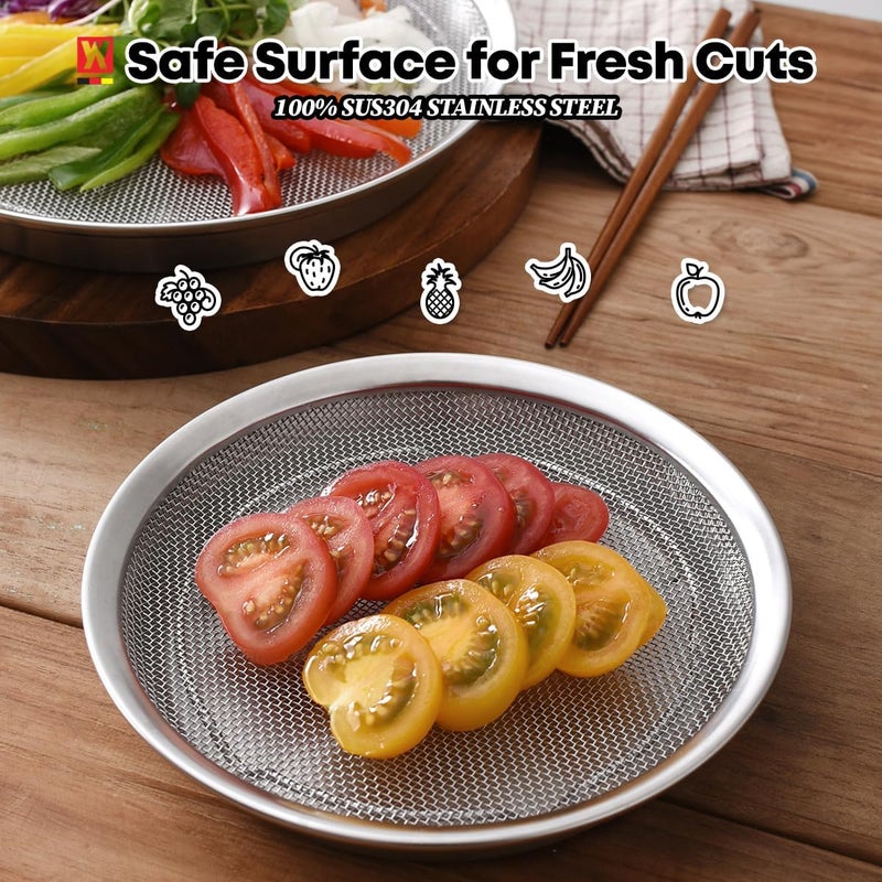 WAGENSTEIGER Stainless Steel Mesh Tray Set with Drip Pan, Air Fryer Basket and Tray, Kitchen Colander, Vegetable and Fruit Strainer, Food Filter, BBQ Prep Tool, Fruit Serving Dishes (7.48 inch) - Image 3