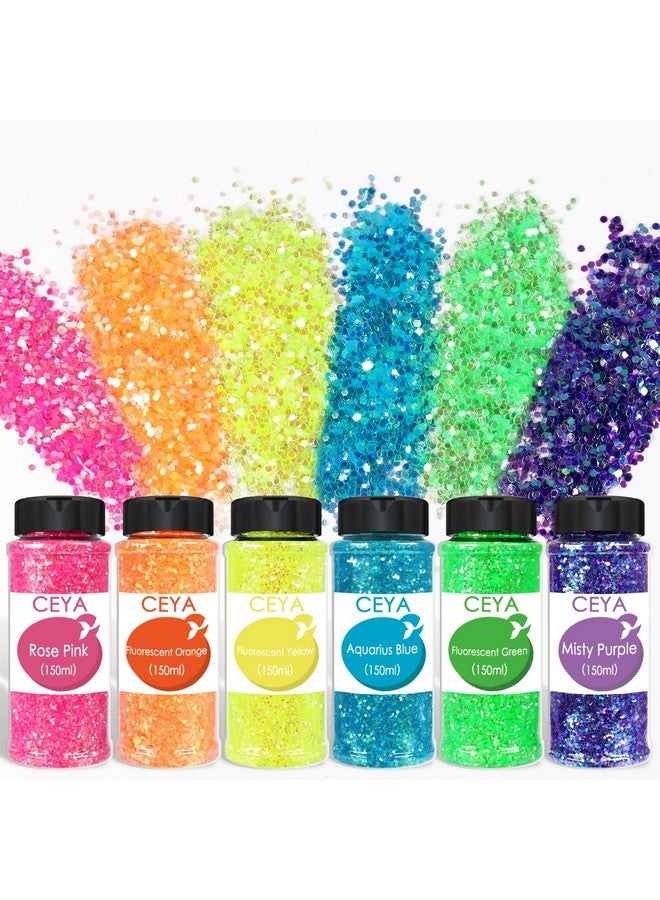 ceya Bulk Chunky Glitter 6 Assorted Colors, 4.23Oz Each Jar Iridescent Crafts Glitter Set, 1/24” Medium Size Nail Sequins For School Classroom Art,Diy Craft Slime,Blue,Pink,Orange, Green,Yellow,Purple - Image 1