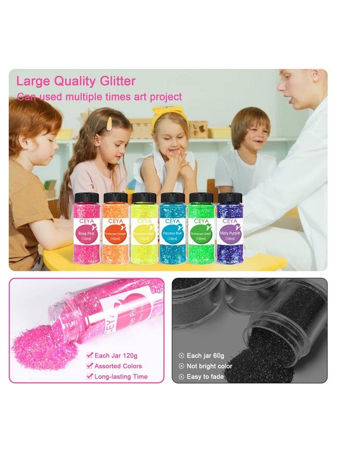 ceya Bulk Chunky Glitter 6 Assorted Colors, 4.23Oz Each Jar Iridescent Crafts Glitter Set, 1/24” Medium Size Nail Sequins For School Classroom Art,Diy Craft Slime,Blue,Pink,Orange, Green,Yellow,Purple - Image 2