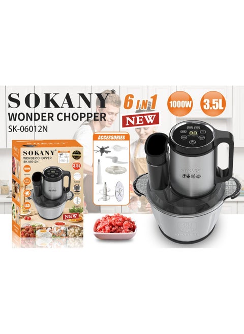 كبه سوكانى استنالس 6*1 ديجيتال 3.5لتر 1000 وات SK-06012N متعددة الاستخدام تقوم بالقطع والخفق والفرم وقشارة الثوم واغراض اخري