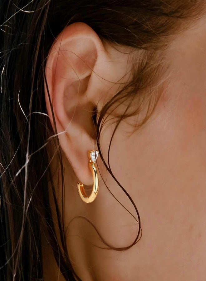 FETTERO Gold Hoop Earrings for Women, 14K Plated Heart CZ Hoops Lightweight Chunky Gold Earrings, Hypoallergenic Gold Earrings for Women Statement Jewelry - Image 2