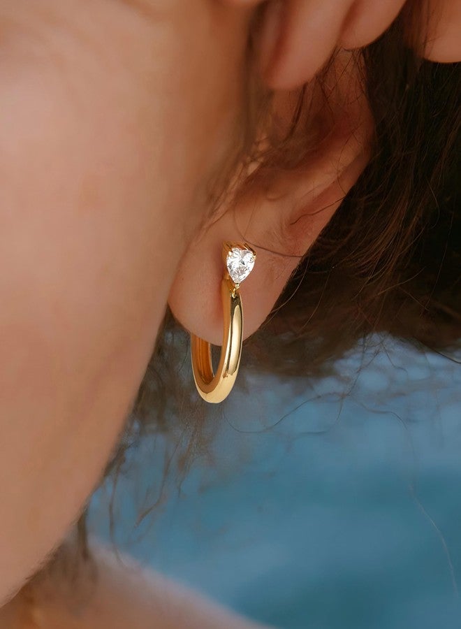 FETTERO Gold Hoop Earrings for Women, 14K Plated Heart CZ Hoops Lightweight Chunky Gold Earrings, Hypoallergenic Gold Earrings for Women Statement Jewelry - Image 3