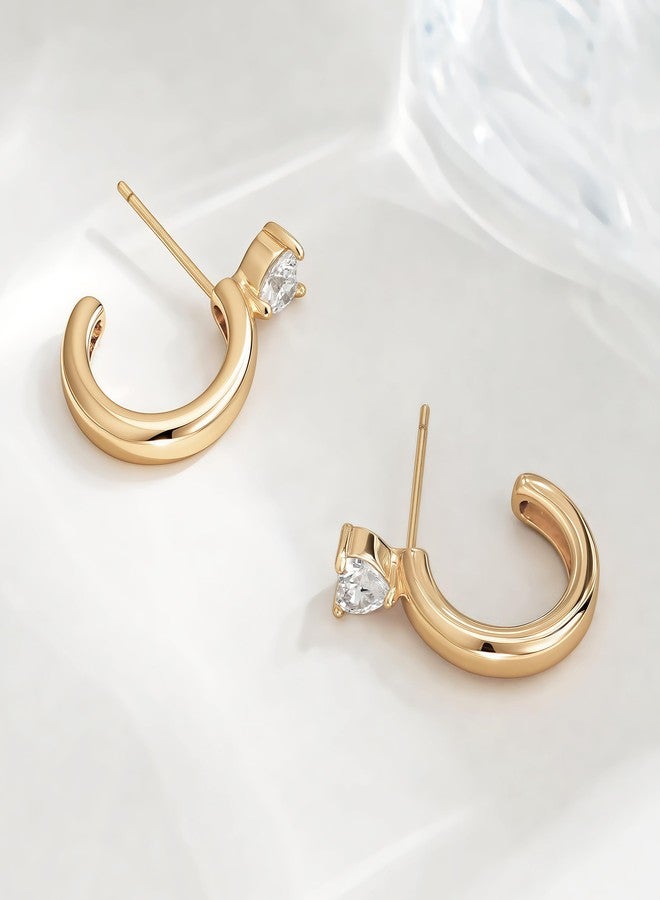 FETTERO Gold Hoop Earrings for Women, 14K Plated Heart CZ Hoops Lightweight Chunky Gold Earrings, Hypoallergenic Gold Earrings for Women Statement Jewelry - Image 4