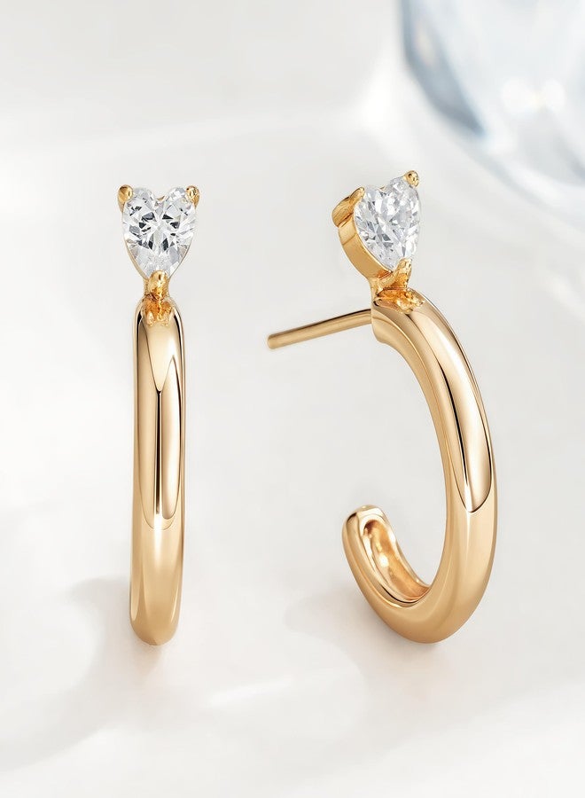FETTERO Gold Hoop Earrings for Women, 14K Plated Heart CZ Hoops Lightweight Chunky Gold Earrings, Hypoallergenic Gold Earrings for Women Statement Jewelry - Image 5