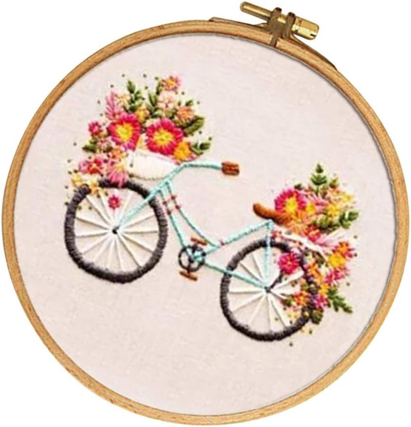 klarako Embroidery Sampler Kit Modern Hand Embroidery for Beginners Needlework Adults Craft Sewing Kit  Flower Bicycle - Image 1
