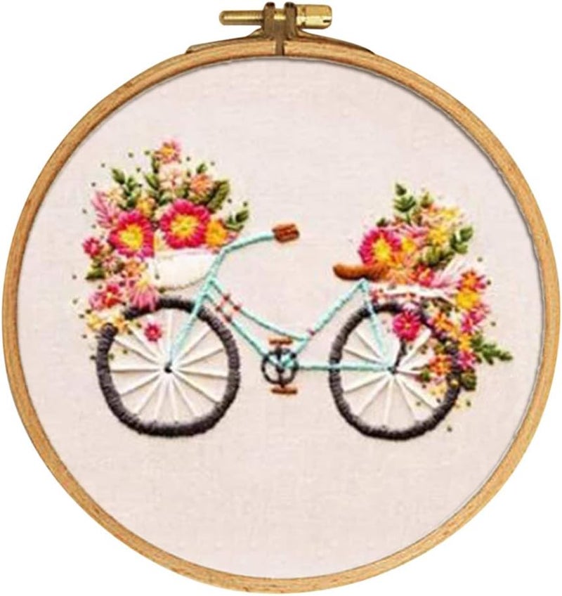 klarako Embroidery Sampler Kit Modern Hand Embroidery for Beginners Needlework Adults Craft Sewing Kit  Flower Bicycle - Image 3