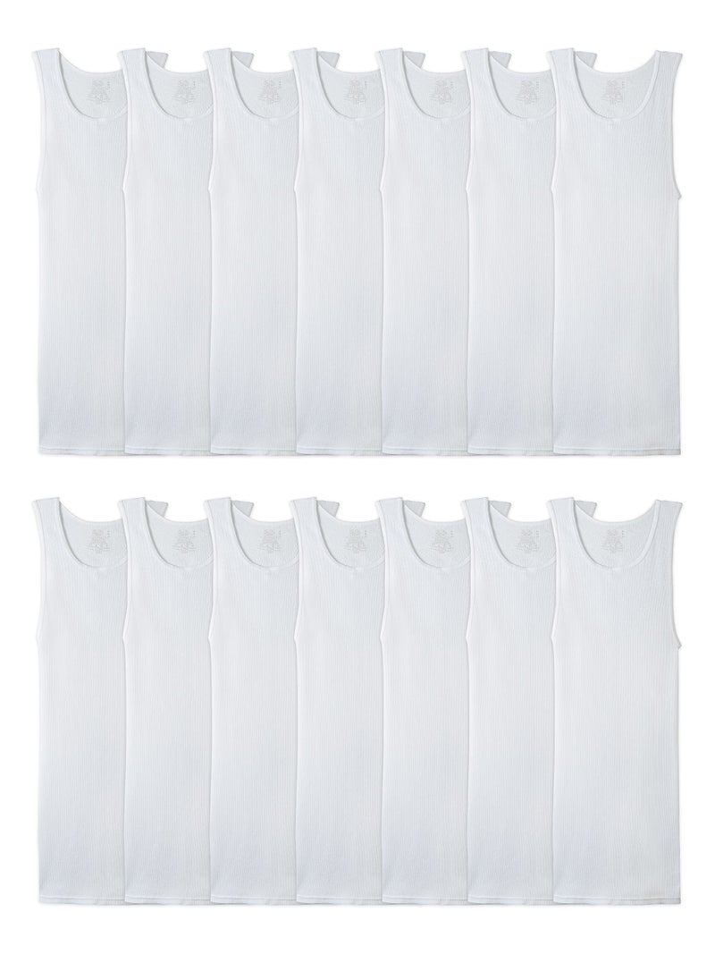 Fruit Of The Loom Mens Sleeveless Tank A-shirt, Tag Free & Moisture Wicking, Ribbed Stretch Fabric Undershirt, 14 Pack - White, Medium US - Image 5