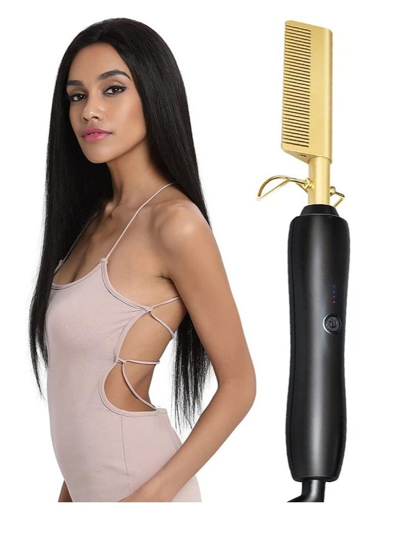 Heating Comb Straightener – Electric Hot Comb Flat Iron Hair Straightening Brush with Smoothing Iron - Image 1