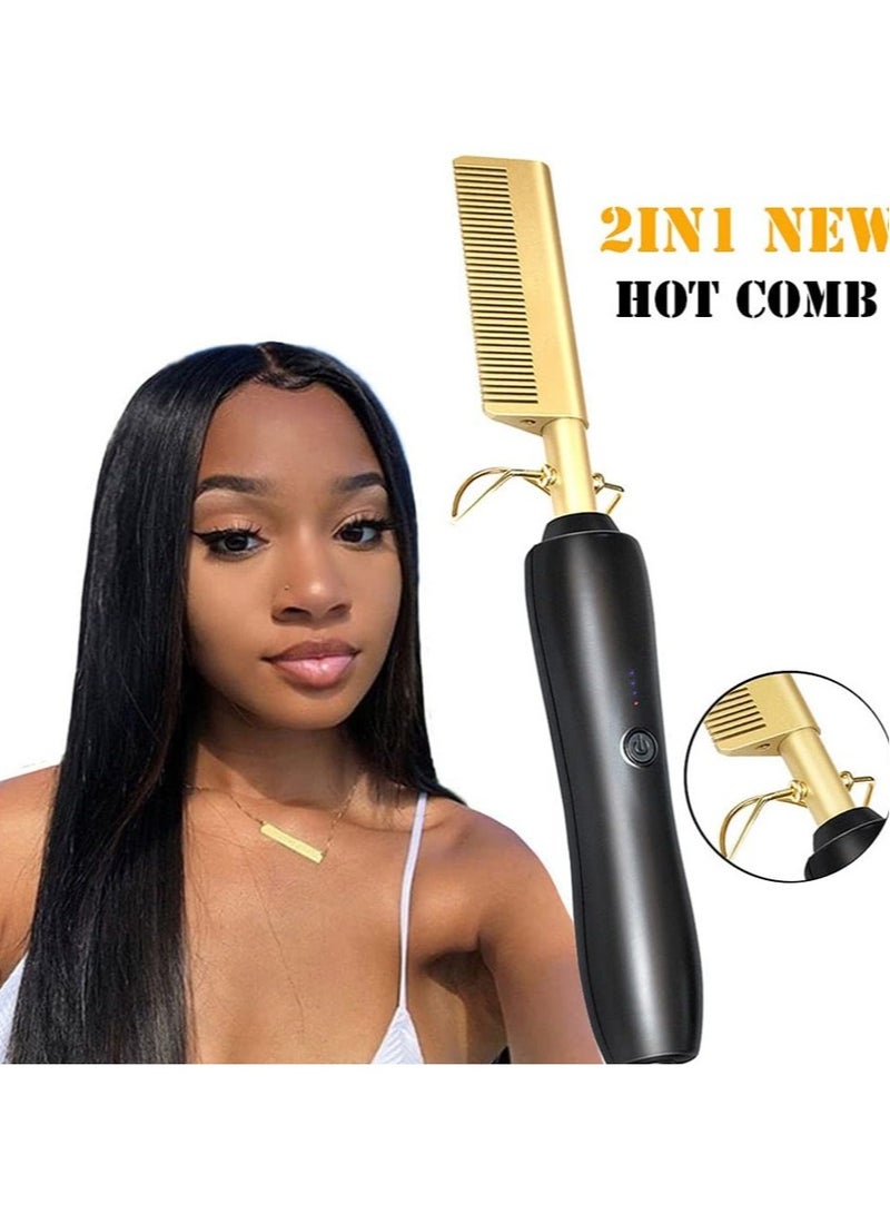 Heating Comb Straightener – Electric Hot Comb Flat Iron Hair Straightening Brush with Smoothing Iron - Image 3