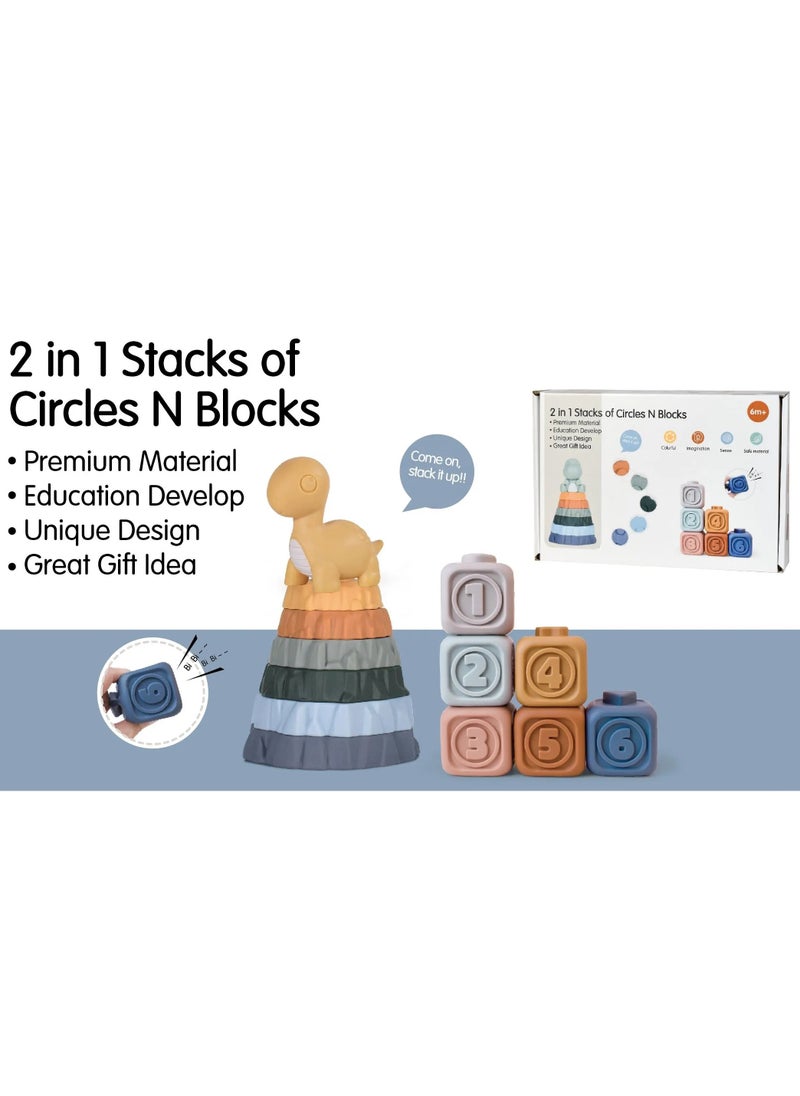 Remy Belle - 2 in 1 Stacks of Circles N Blocks Soft 3D Building, Stacking Tower, Teething Toy, Early Education Gift for 6-18 Month Boy Girl - Image 1