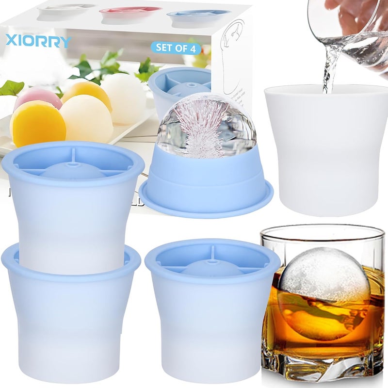 XIORRY (Upgrade) Ice Molds 4 PCS, Silicone Sphere Ice Mold Maker, Stackable Easy Release Circle Ice Cube Mold with Lids, Spherical Ice Makers with Lids for Whiskey, Cocktails, Bourbon, and Drinks - Image 1