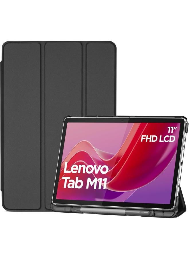 Procases Smart Case For Lenovo Tab M11 11" 2024 Tb330Fu With Pen Holder Slim Stand Tri Fold Hard Shell Protective Tablet Cover Translucent Back Case Support Auto Wake Sleep Black - Image 1