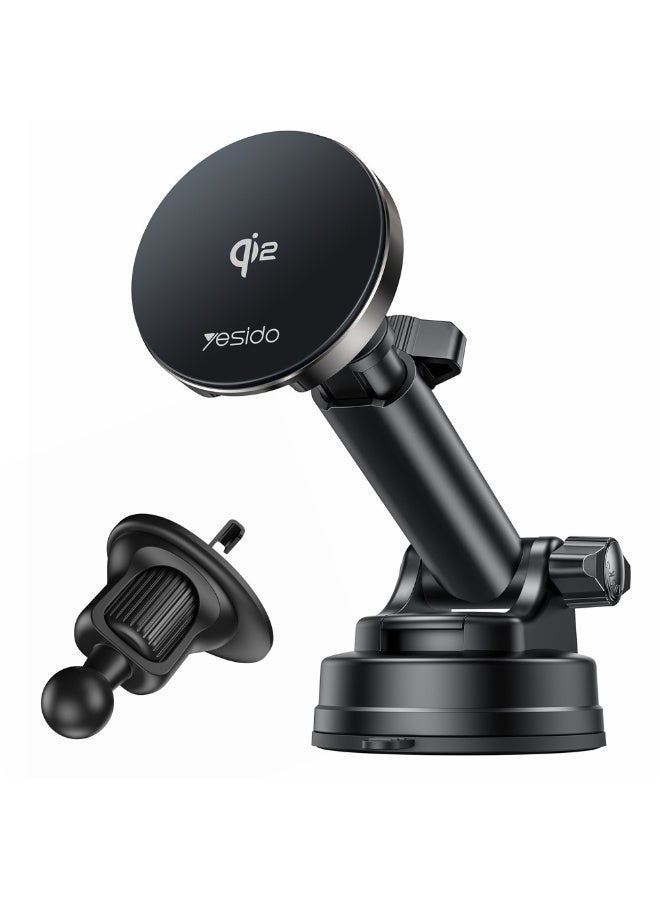Yesido DS30 15W Wireless & Magnetic Car and Desk Charger | Qi 2.0 Certified Fast Charging Stand | Adjustable Magnetic Mount for Home, Office & Vehicle | Secure Hold & Smart Protection - Image 1