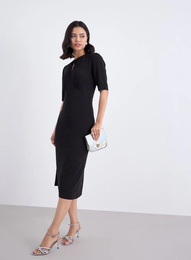 Styli Styli Women Black Self Design Short Sleeves Sheath Midi Dress