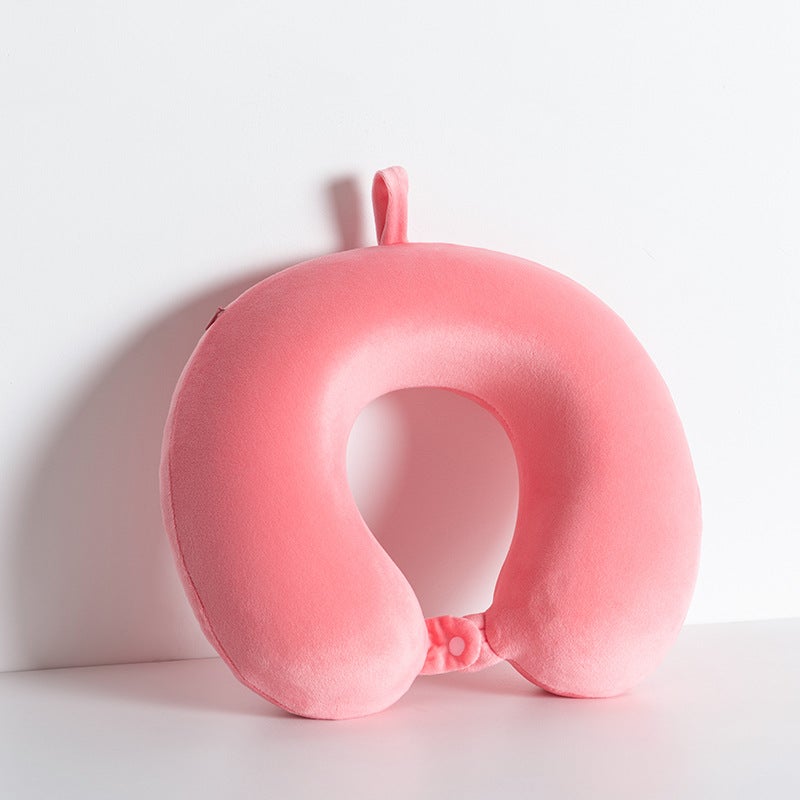2025 Amazon Cross-border Memory Foam U-shaped Neck Pillow Travel Pillow Multi-purpose Pillow Nap Pillow Decompression Pillow Pink short plush U-shaped pillow