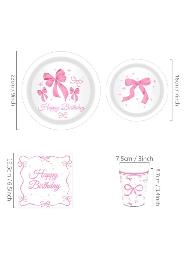 ThePartyPopper 44 Pcs Pink Bow Themed Party Tableware Set – Disposable Plates, Cups & Napkins for Birthday, Girls Party, Baby Shower & Birthday Celebration Supplies - Image 2
