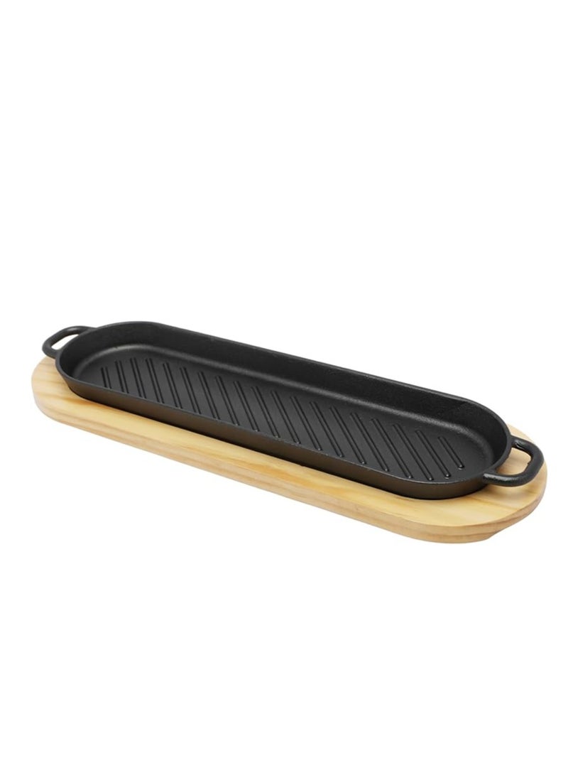 38cm*10.7cm Oval Cast Iron Skillet With Side Handles  And Wooden Base | Oven Safe Cast Iron Roasting Pan - Image 2
