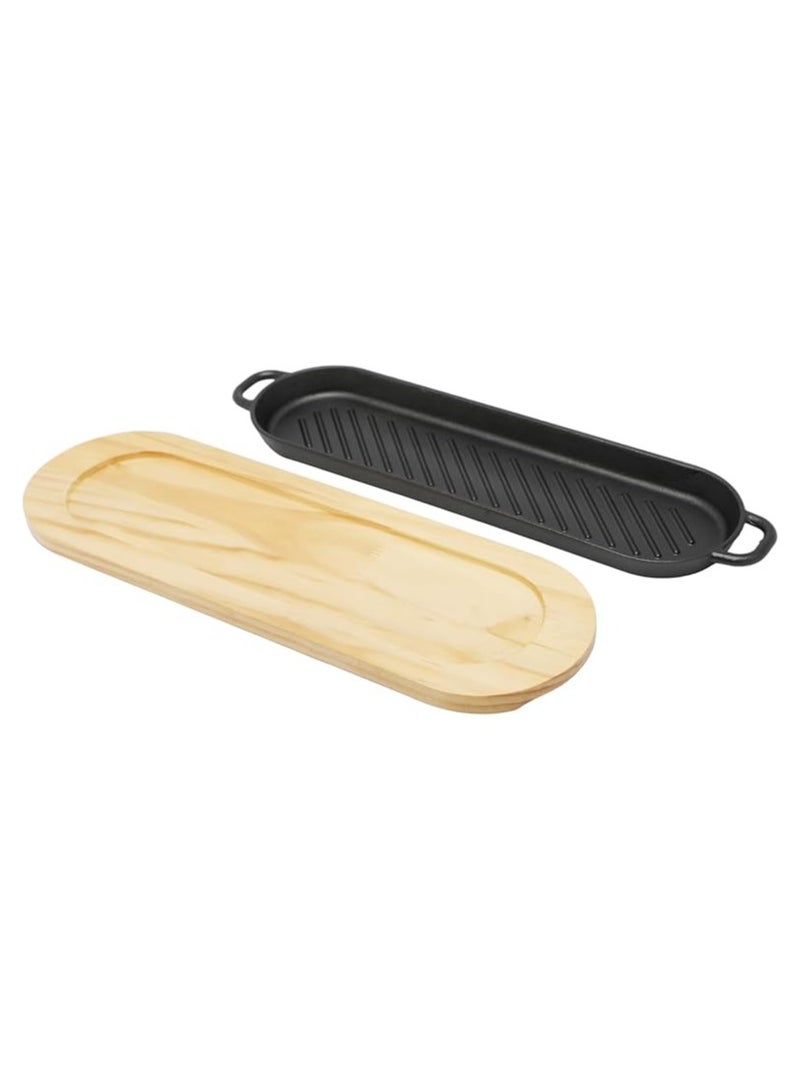 38cm*10.7cm Oval Cast Iron Skillet With Side Handles  And Wooden Base | Oven Safe Cast Iron Roasting Pan - Image 3
