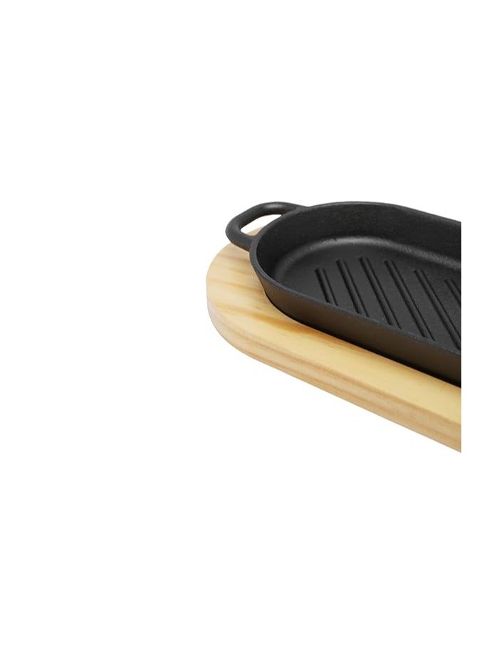 38cm*10.7cm Oval Cast Iron Skillet With Side Handles  And Wooden Base | Oven Safe Cast Iron Roasting Pan - Image 4