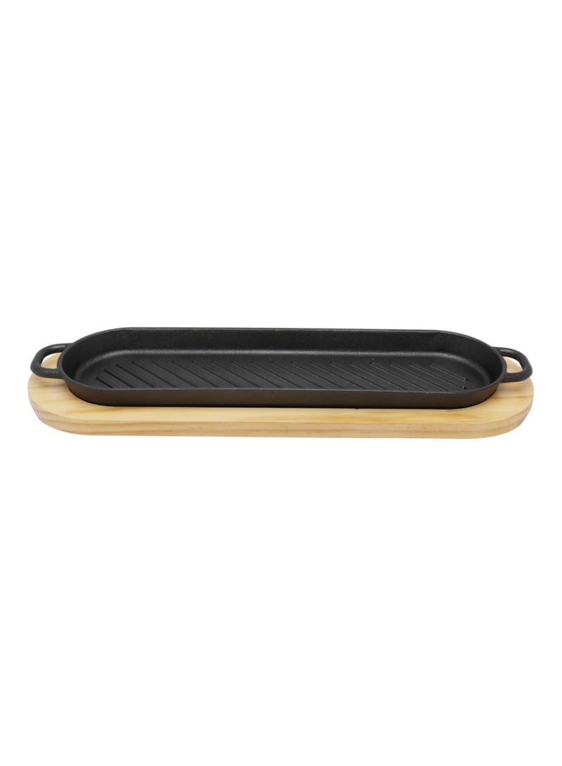 38cm*10.7cm Oval Cast Iron Skillet With Side Handles  And Wooden Base | Oven Safe Cast Iron Roasting Pan - Image 1