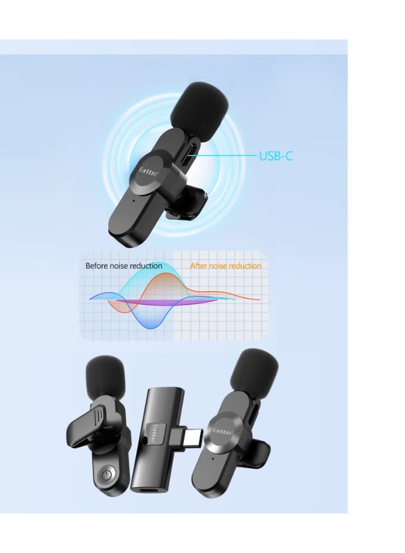 Earldom Type-C Wireless Lavalier Microphone Set – Dual Clip Mics with 25m Range & Noise Reduction - Image 2